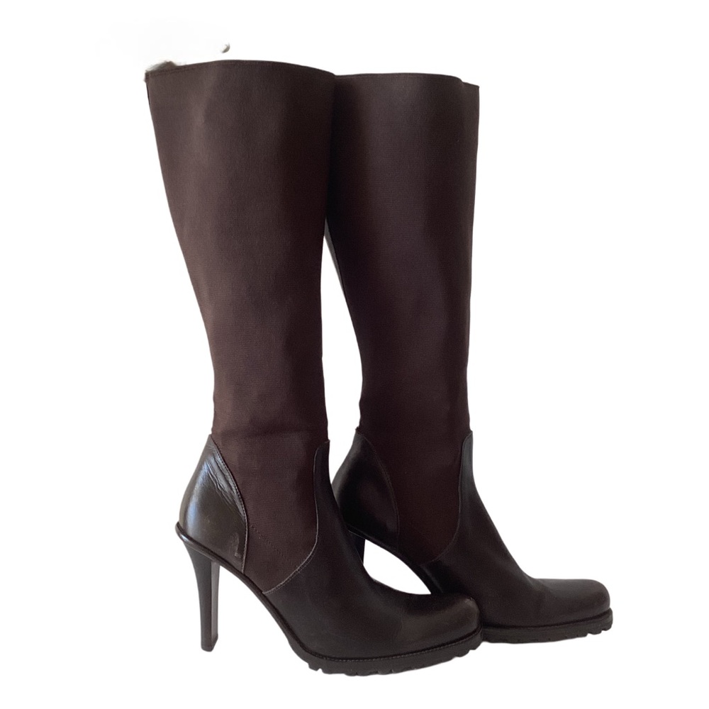 NWOB Donald J Pliner Chocolate Brown Leather and Elastic Shaft Boots